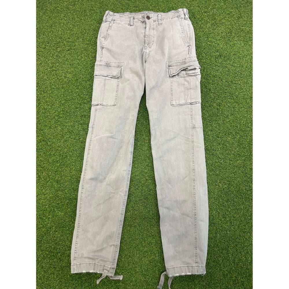 American Eagle Mens Gray Straight Leg Cargo Pants 30x36 Drawstring Hem Pants